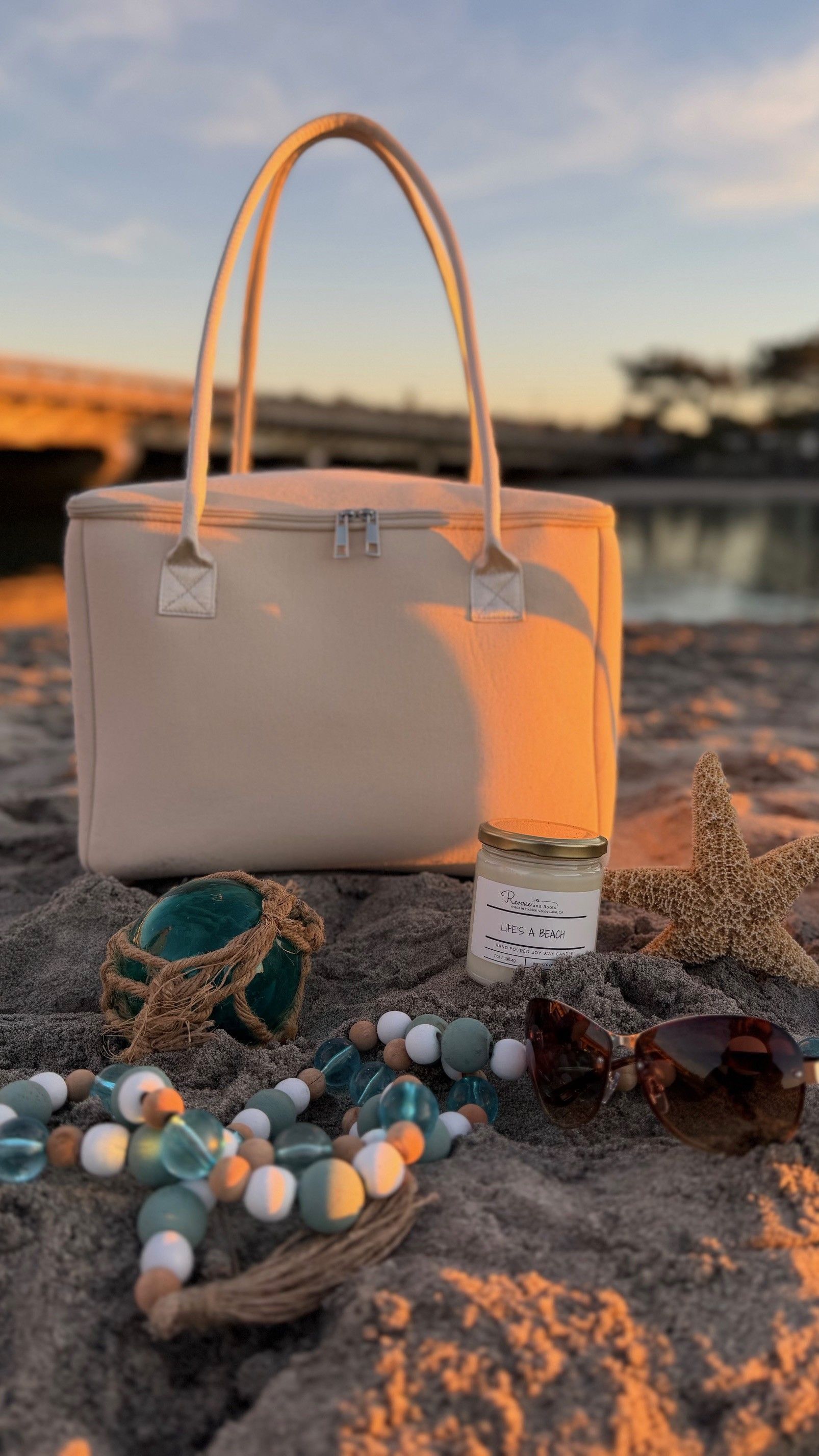 Salt & Stone insulated tote bag by The Stever Co at Del Mar sunset