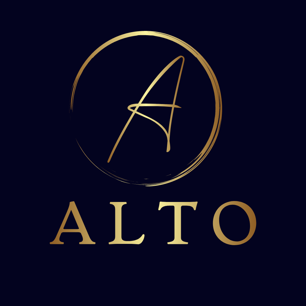 Gold logo with stylized letter 