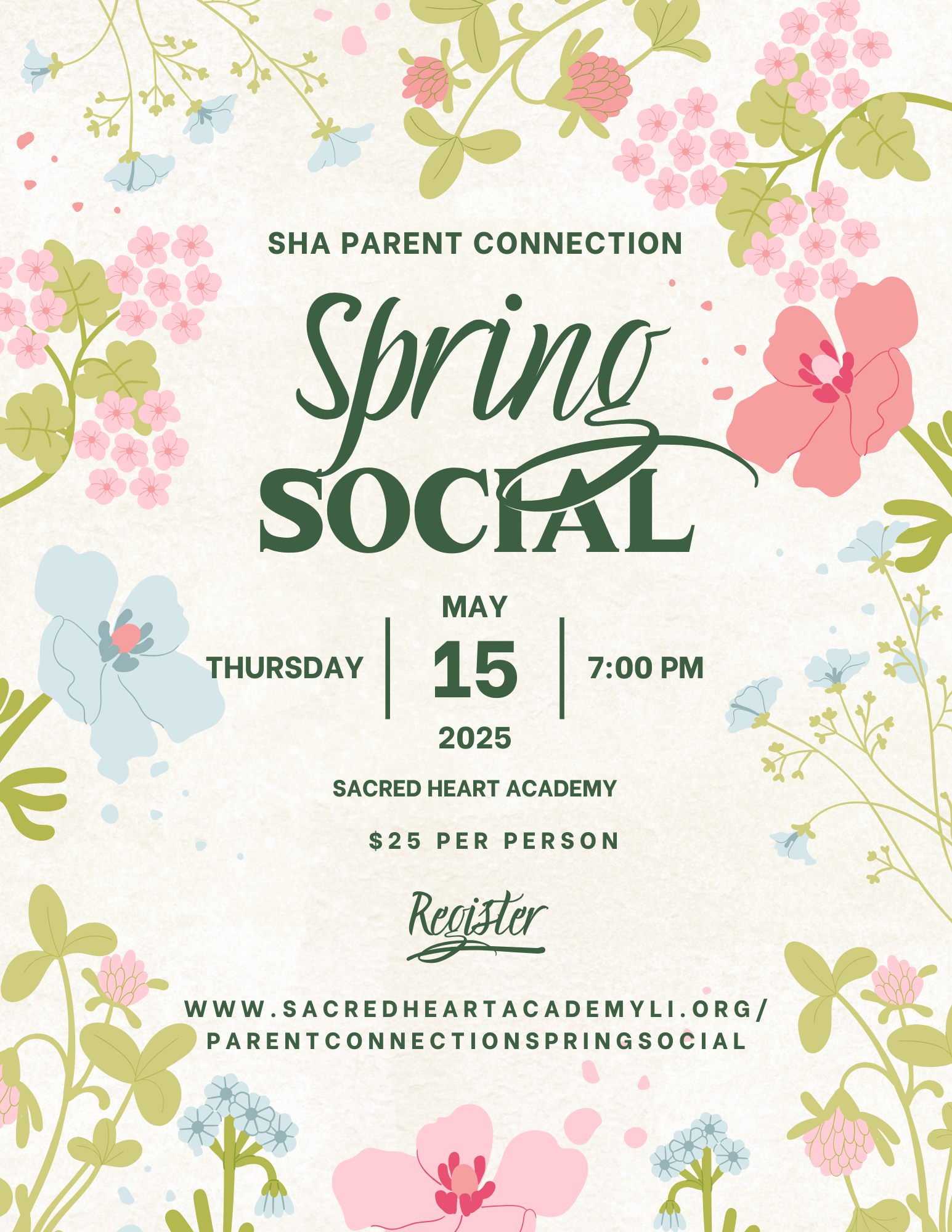 SHA Parent Connection Spring social May 15 7pm