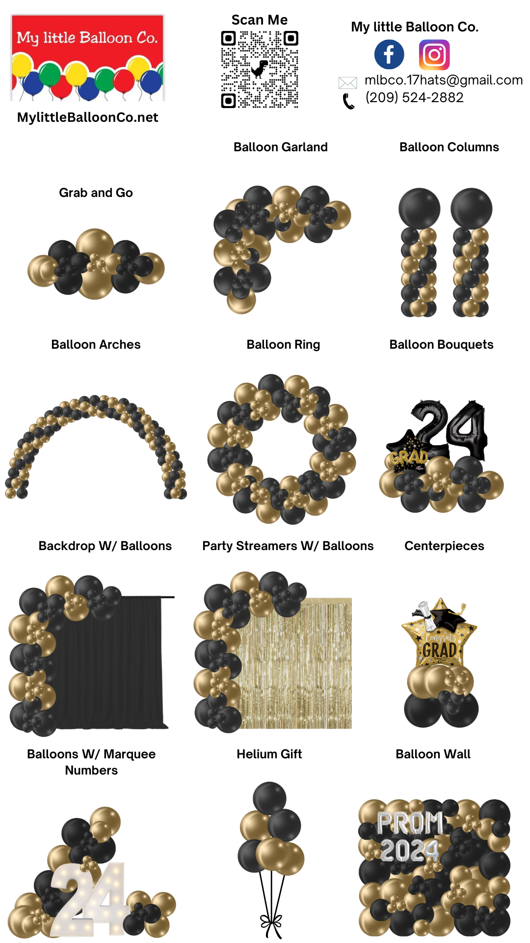 My Little Balloon Co. balloon decorations in black and gold for events.