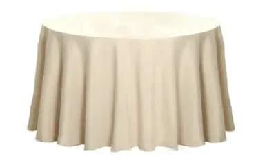 Beige round tablecloth on a white background.