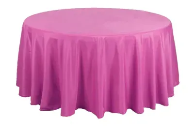 Pink round tablecloth covering a table.