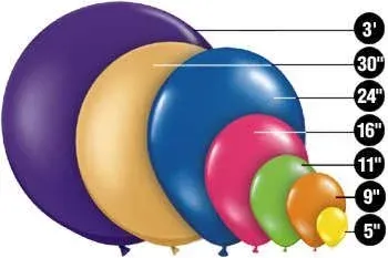 Balloons of various sizes, ranging from 5