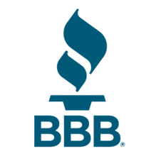 Veteran-owned business seal with US flag star, blue and red stripes, white background.