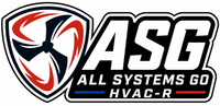 ASG All Systems Go HVAC-R logo with shield icon in red, black, and gray