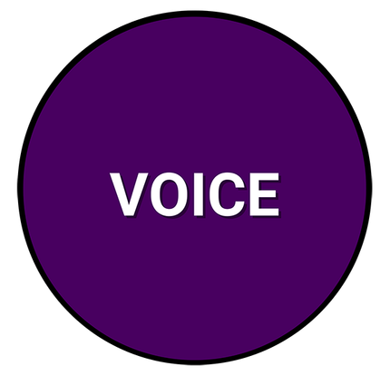 A purple circle with the word voice written inside of it.