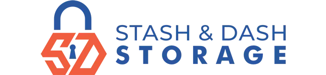 Logo for Stash & Dash Storage featuring an orange stylized