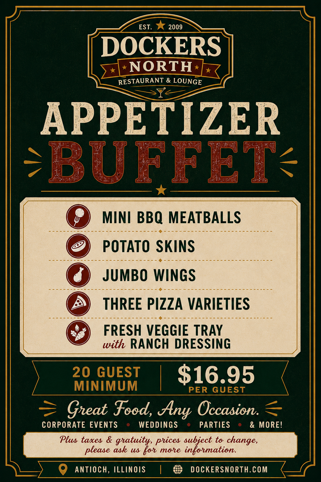 Appetizer buffet catering menu
