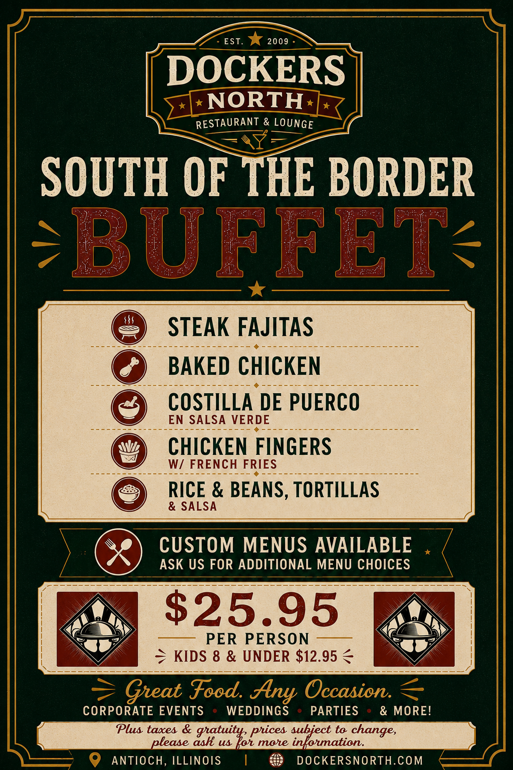 South of the Border catering menu
