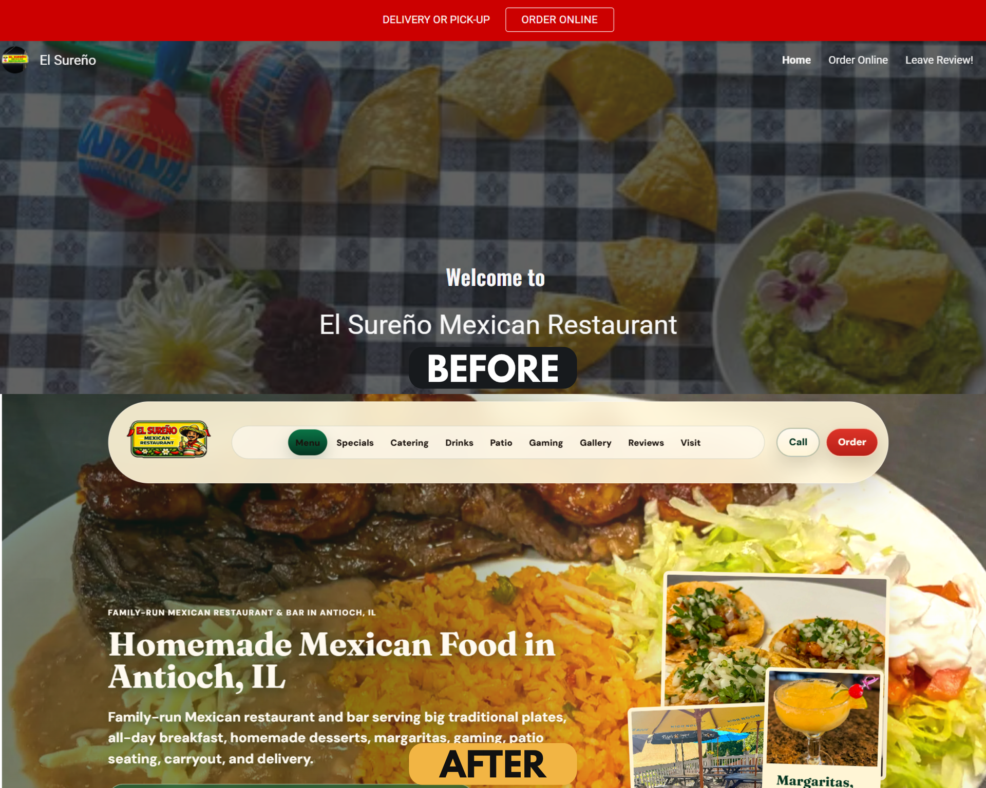El Sureño website before and after
