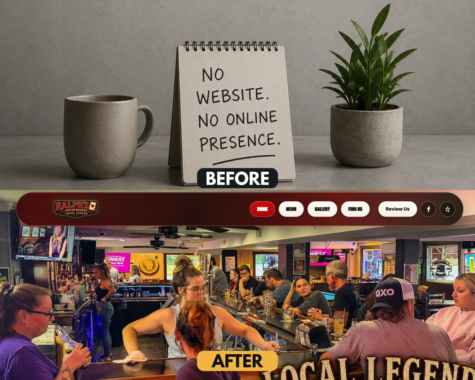 Ralph's Ace of Hearts website before and after