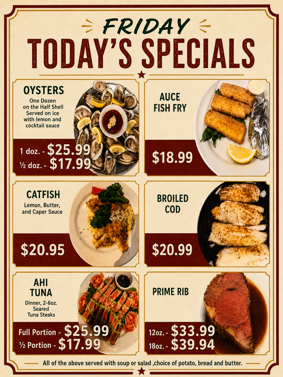 Friday specials menu