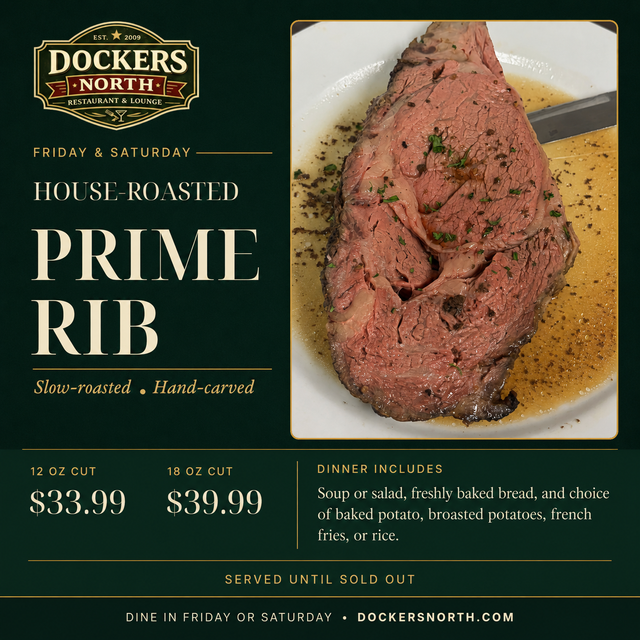 Dockers North Saturday Prime Rib promotional graphic