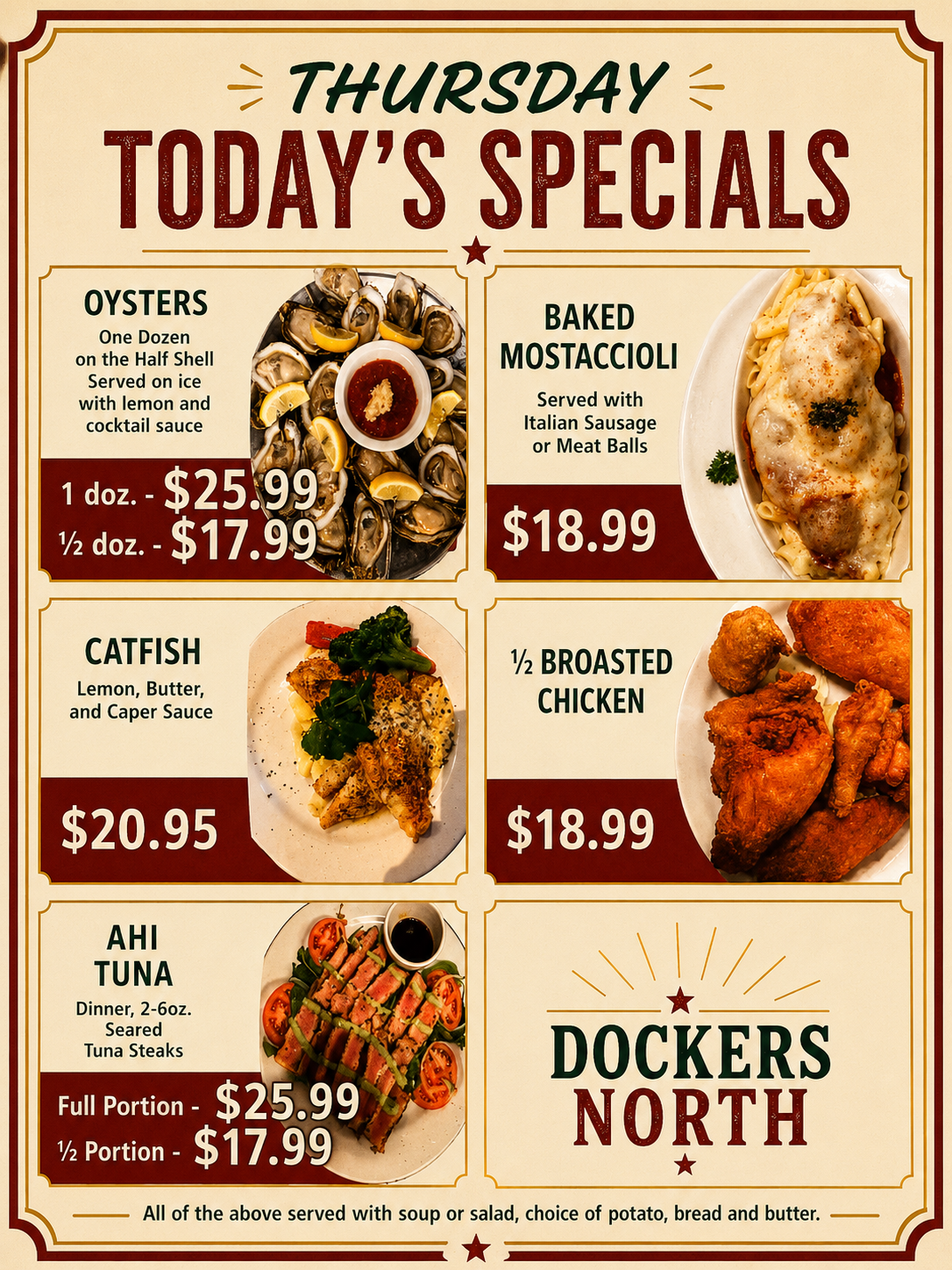 Thursday specials menu