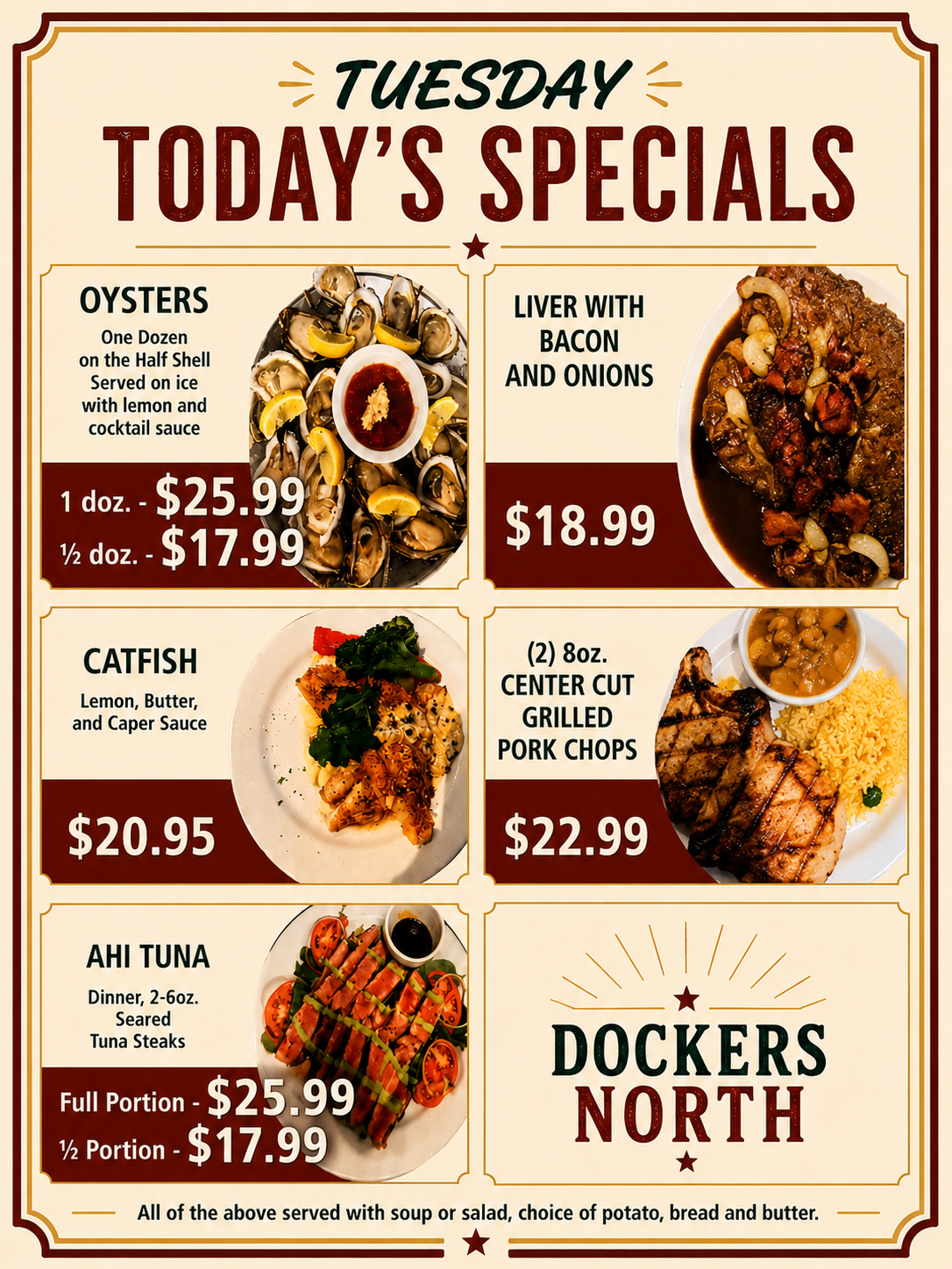 Tuesday specials menu