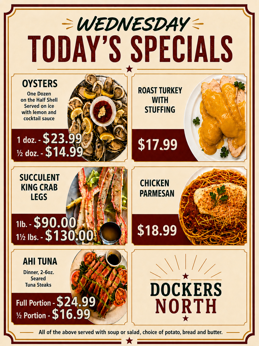 Wednesday specials menu
