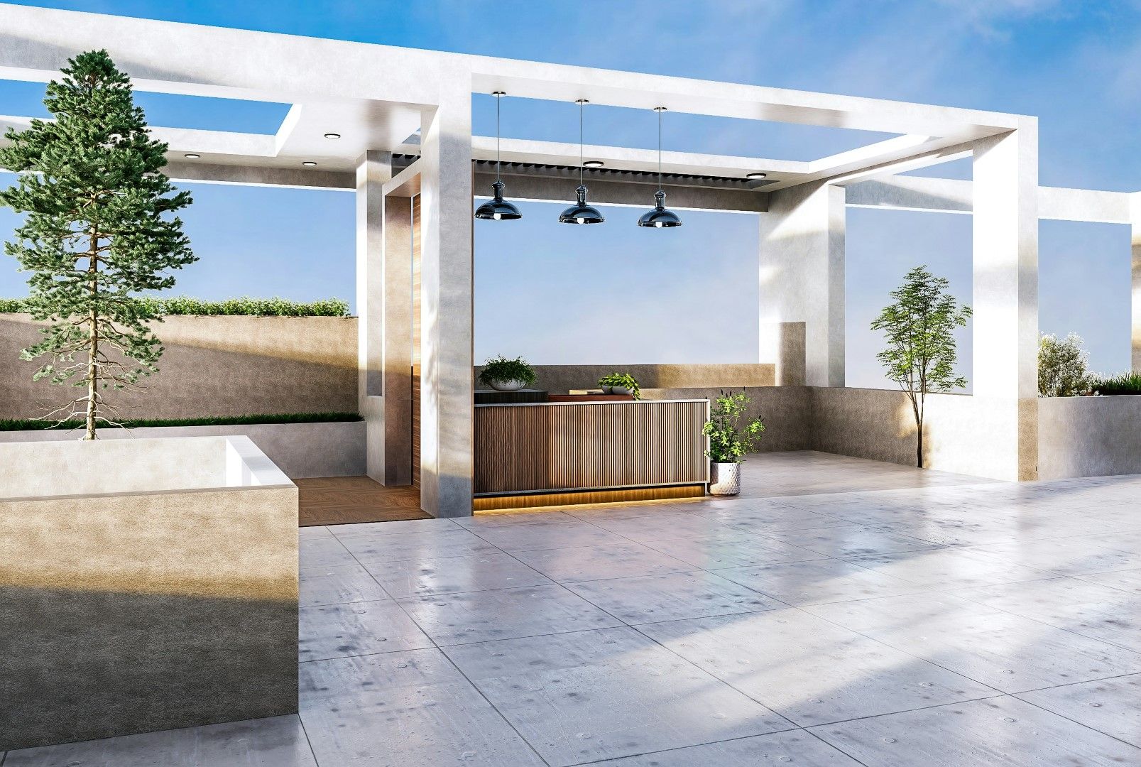 Outdoor kitchen with pergola, built-in grill, and open patio layout after kitchen and bathroom remodeling in Avondale, AZ