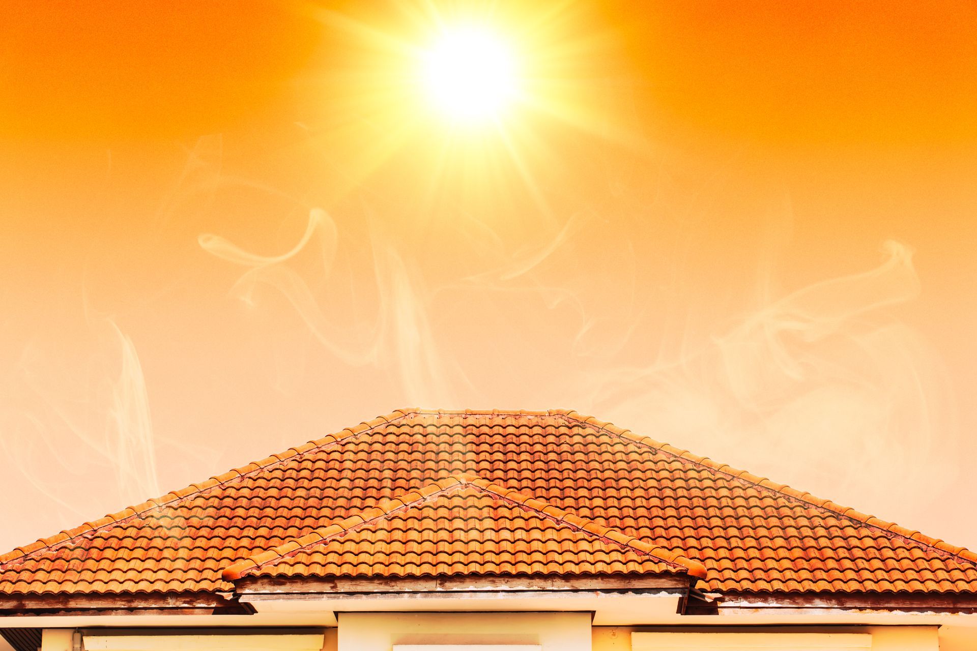 Clay tile roof exposed to intense sunlight and heat, highlighting thermal roof conditions