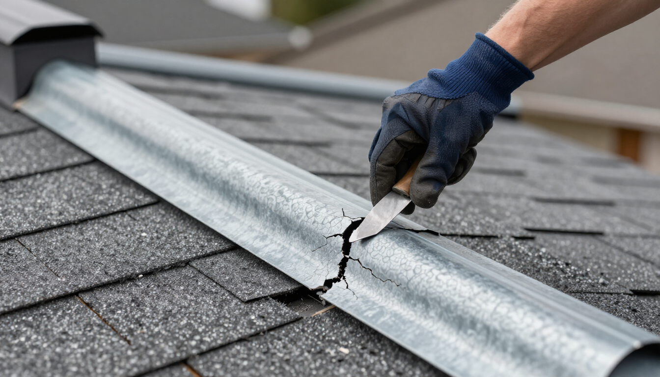 Close up of roof flashing repair