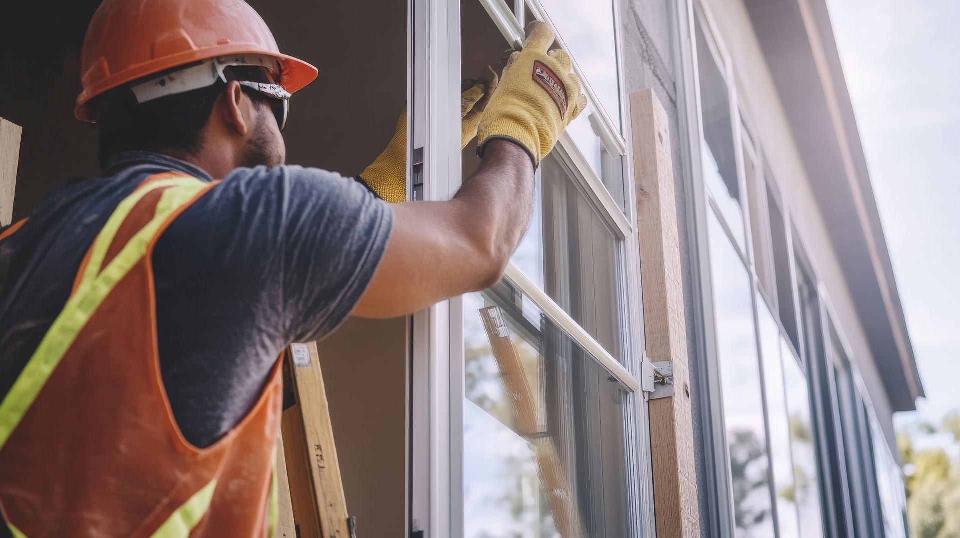 Worker installing a new window