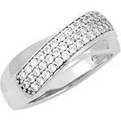 Silver ring with a wide band of small clear stones on top