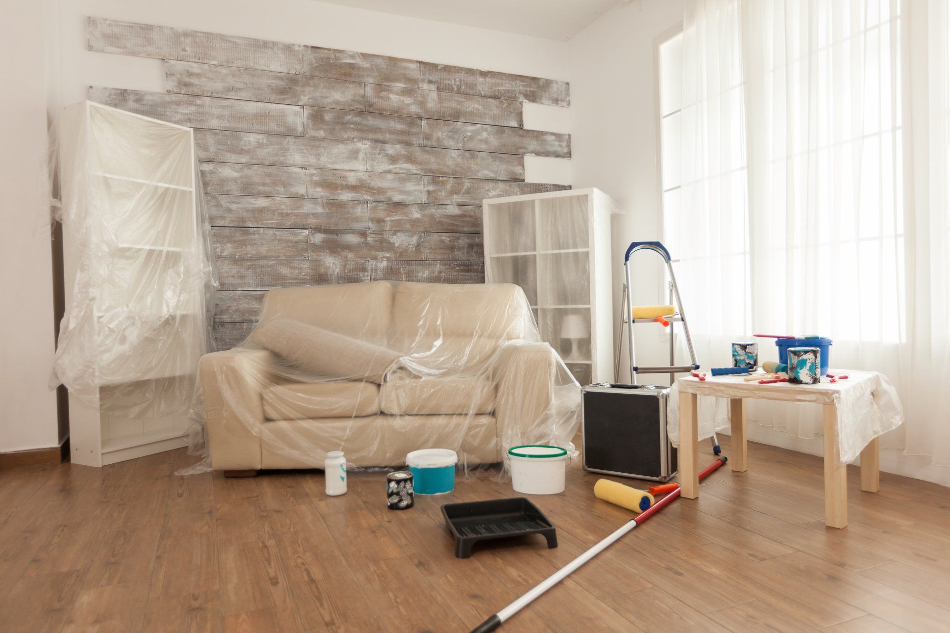 A different angle of the prep work for living room renovation