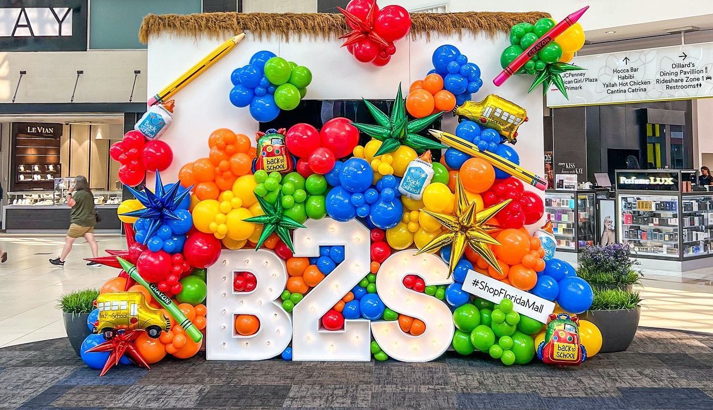 Colorful balloon display spelling 