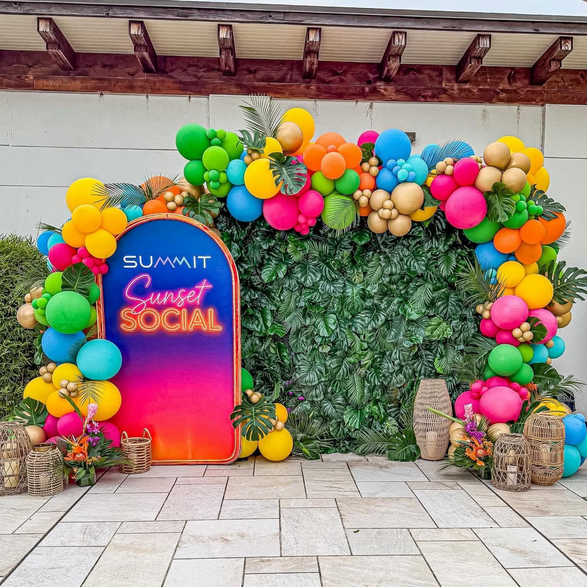 Corporate event activation with a summer themed backdrop and props in Orlando, Florida
