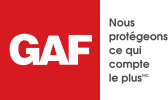 GAF logo on a red background with French text: “Nous protégeons ce qui compte le plus”