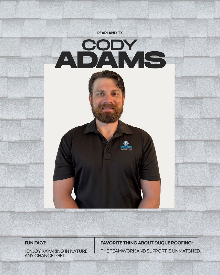 Cody Adams in black shirt, smiling. Text overlay reads 