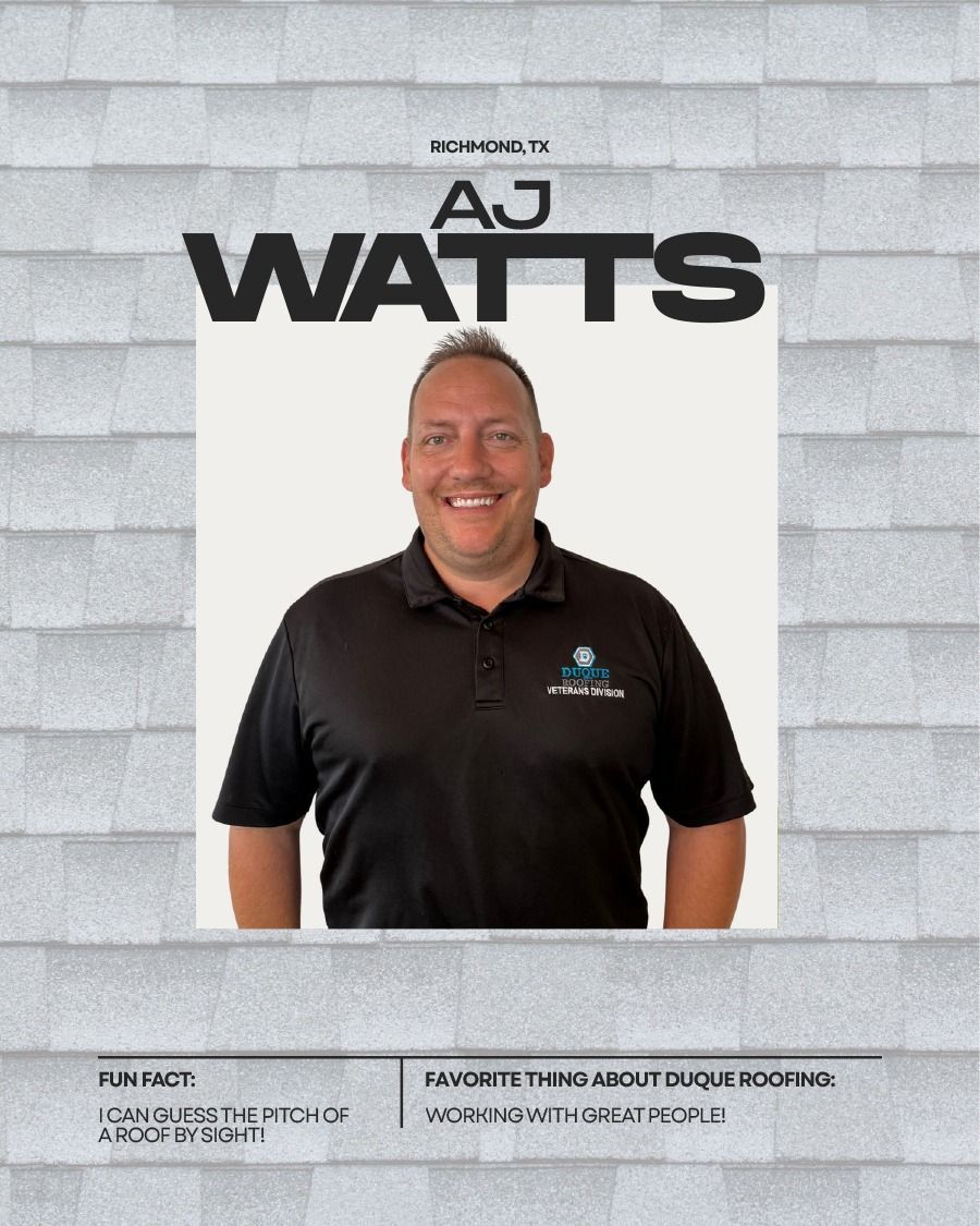 AJ Watts smiling, wearing black polo, on a gray backdrop. Text reads 