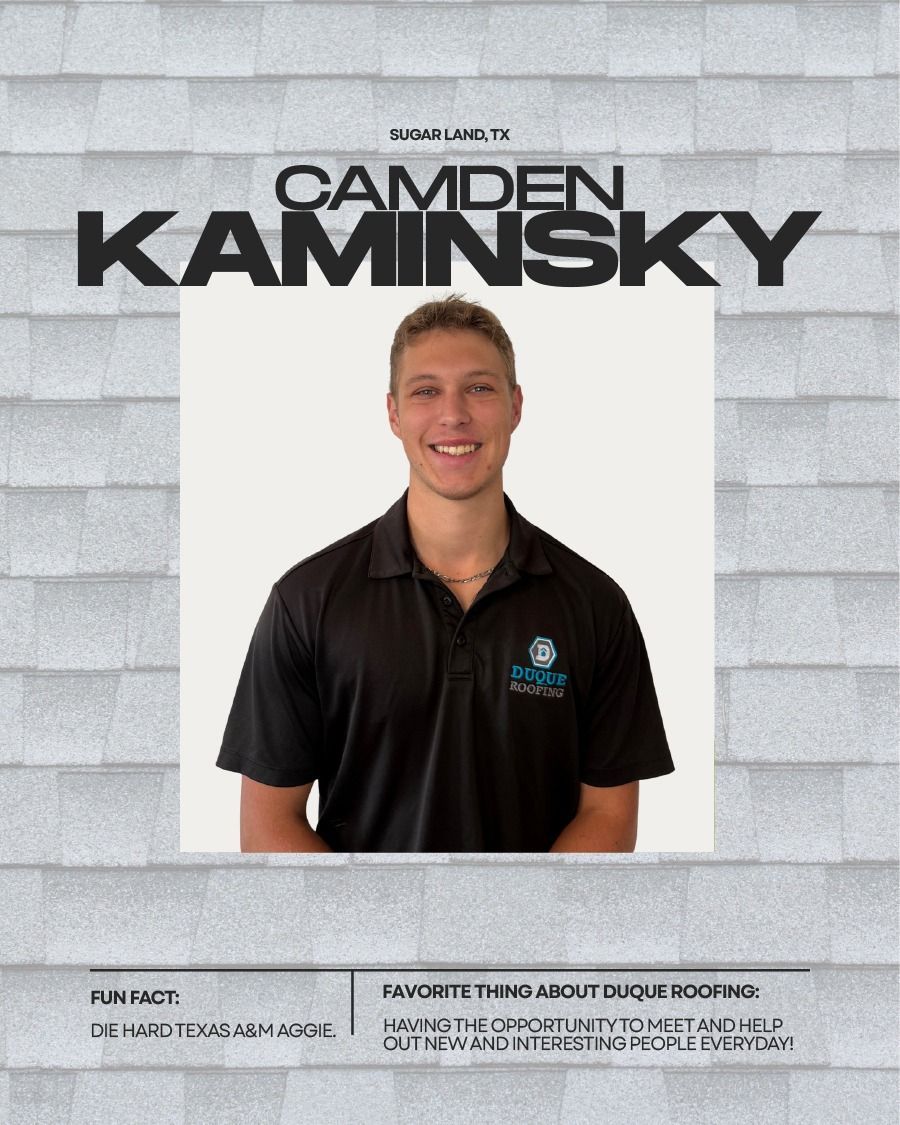 Camden Kaminsky smiling in a black polo shirt, text above and below the photo.