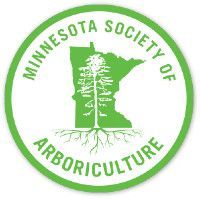 The minnesota society of arboriculture logo is a green circle with a tree in the middle.
