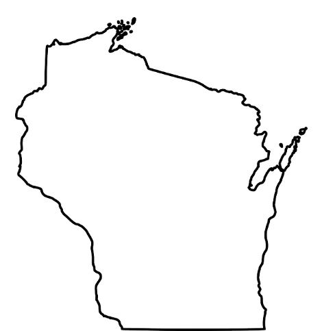 A black and white outline of the state of wisconsin on a white background.