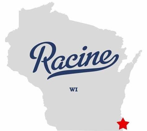 A map of the state of wisconsin with the city of racine highlighted.