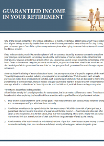 Flyer: Guaranteed Income in Your Retirement, with text and a photo of a couple walking toward the sun.