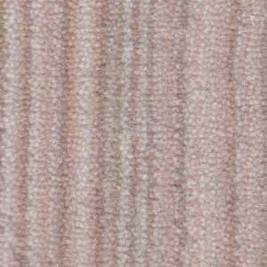 Close-up view of textured, pinkish-beige carpet with vertical, striped pattern.