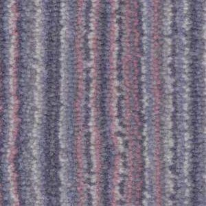 Striped carpet with vertical bands of blue, pink, and gray.
