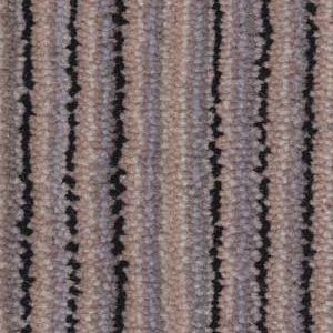 Close-up of a carpet with vertical stripes of black and beige.