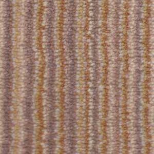 Carpet with vertical stripes in shades of tan, gold, and lavender.