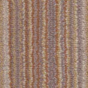 Carpet with vertical stripes in shades of brown, beige, and gray.