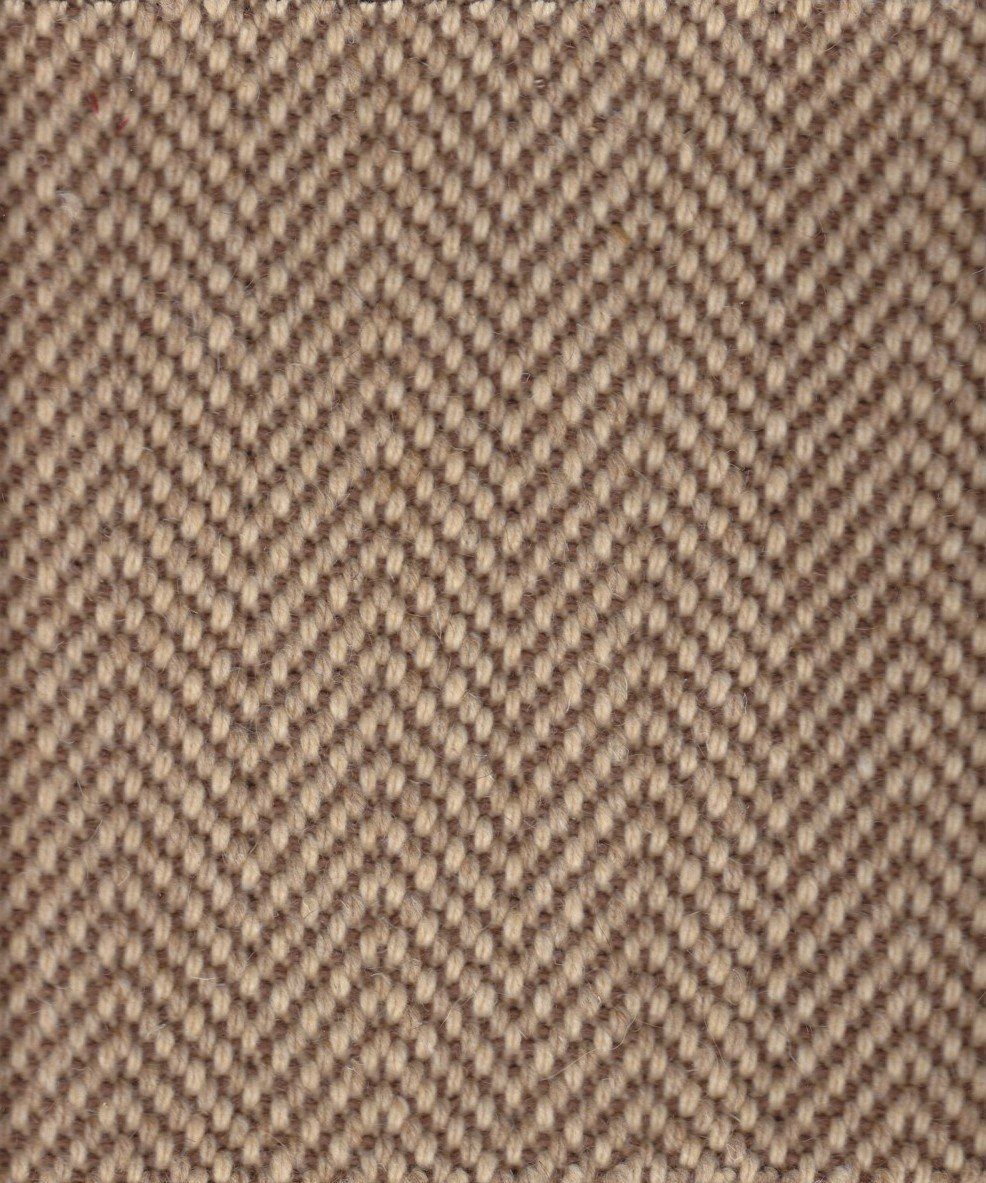 Brown and beige herringbone patterned carpet.