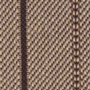 Close-up of brown and beige herringbone patterned fabric with a vertical dark brown stripe.