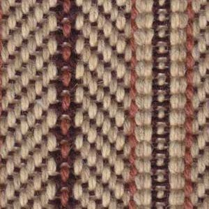 Close-up of woven fabric with beige, brown, and reddish-brown chevron and vertical striped pattern.