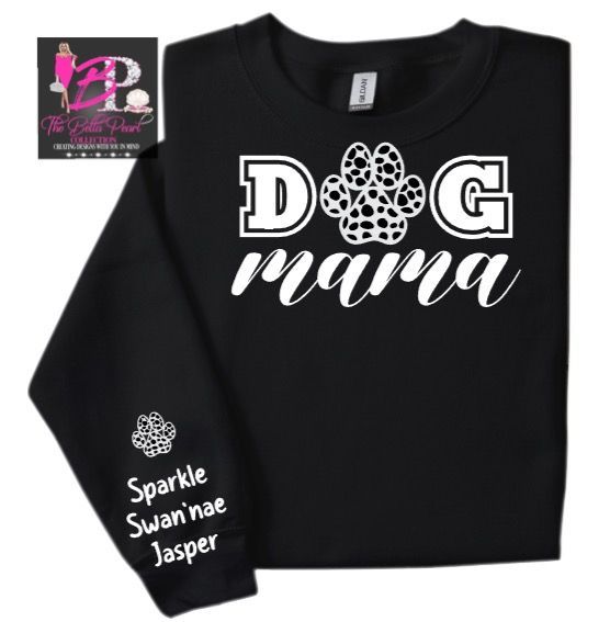 A black shirt that says dog mama on it