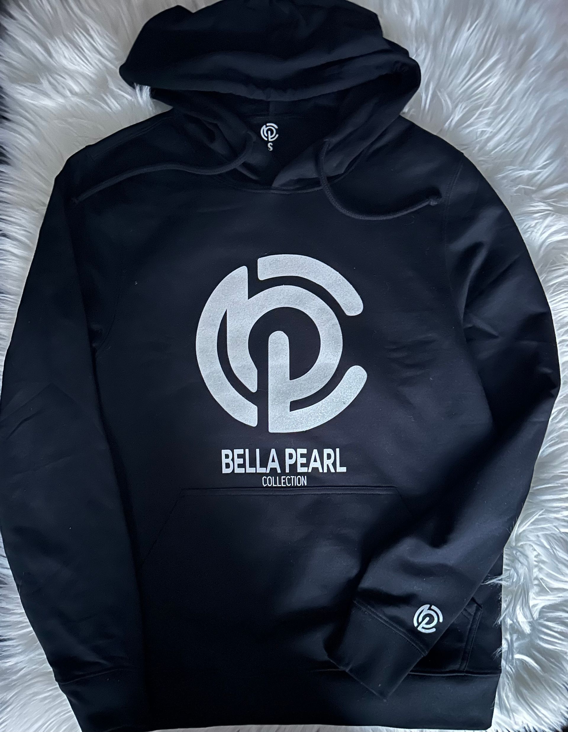 A custom black bella pearl hoodie