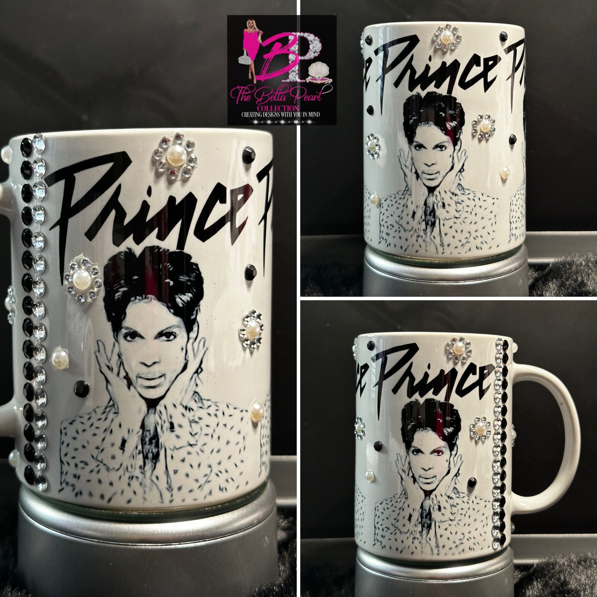 A coffee mug with a picture of prince on it