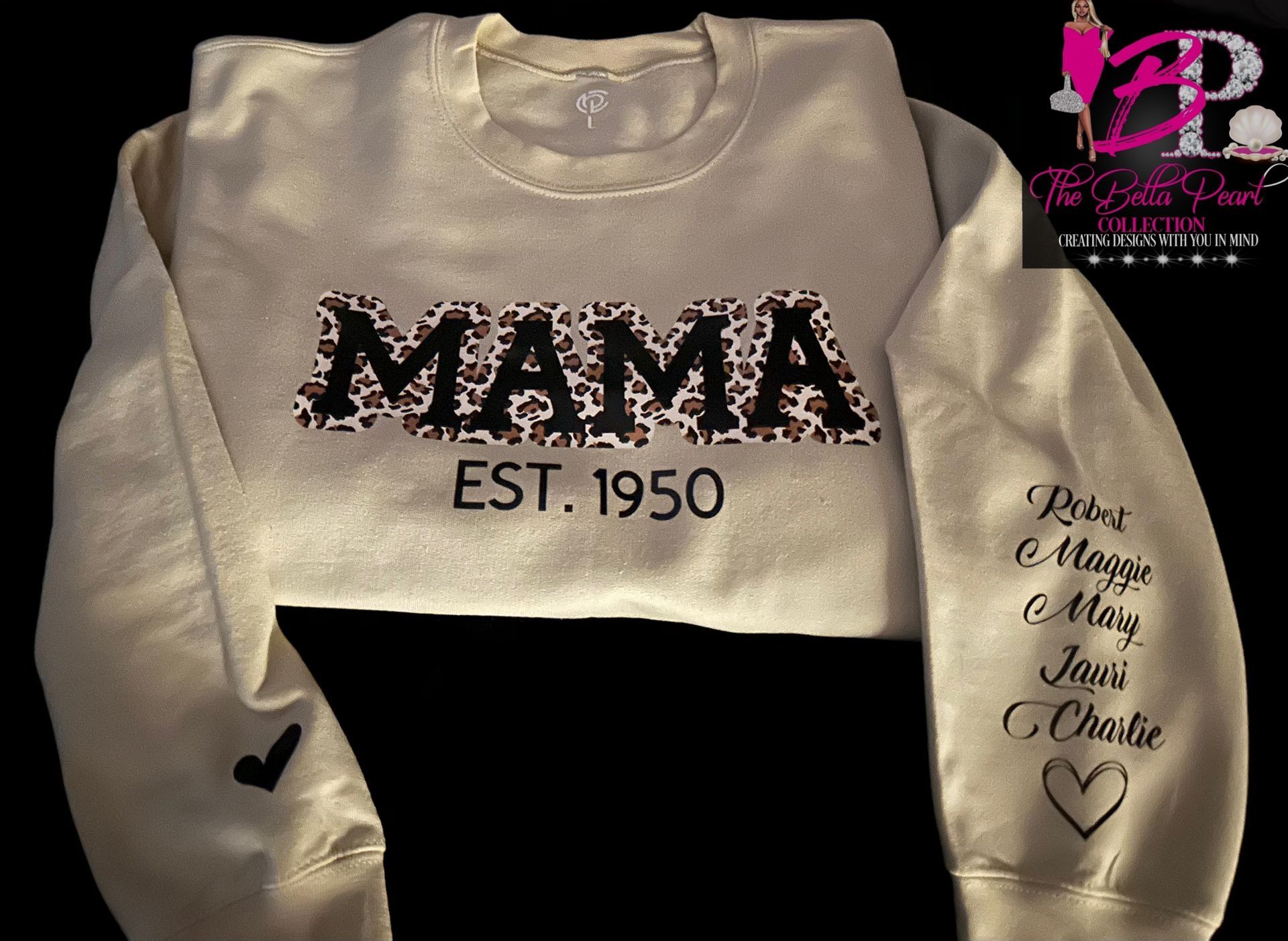 A sweatshirt that says mama est 1950 on it