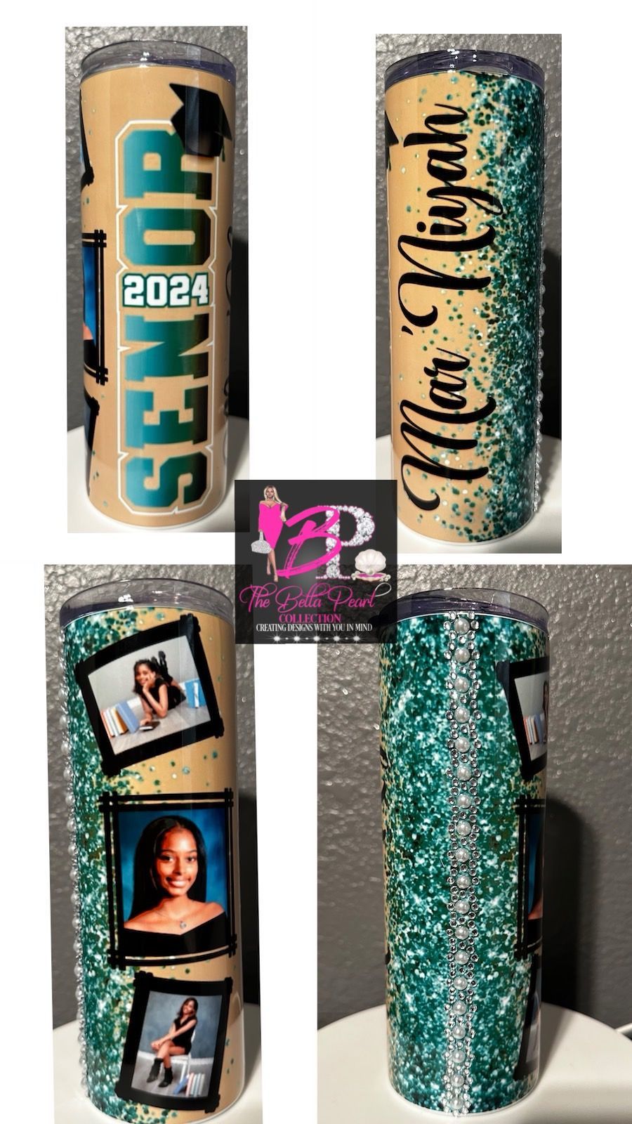 A stainless steel tumbler with a picture of a woman on it.