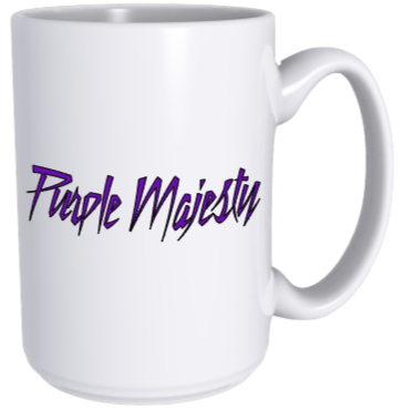 A coffee mug with prince playing a guitar on it